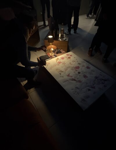 Fresque participative Table 404 peinture au vin