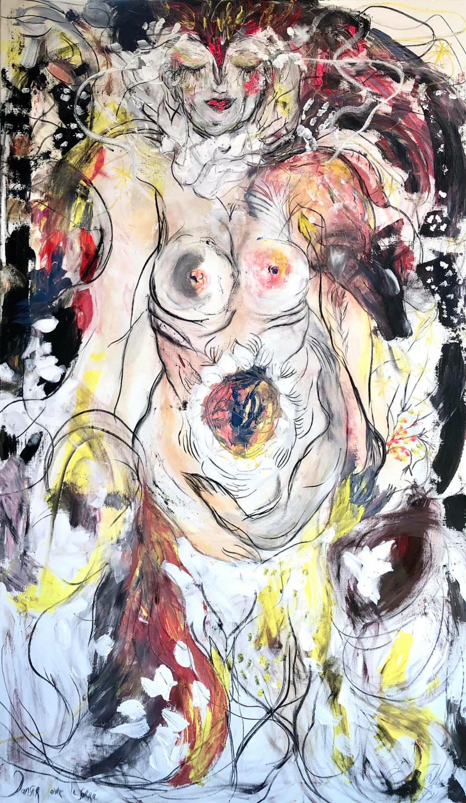 Danser avec le Sacré - 100 cm x 171 cm - techniques mixtes sur toile - Huile - 2021 - disponible