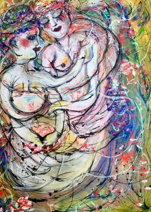 L'amour prend patience -techniques mixtes sur toile - 118 cm x 89 cm - disponible