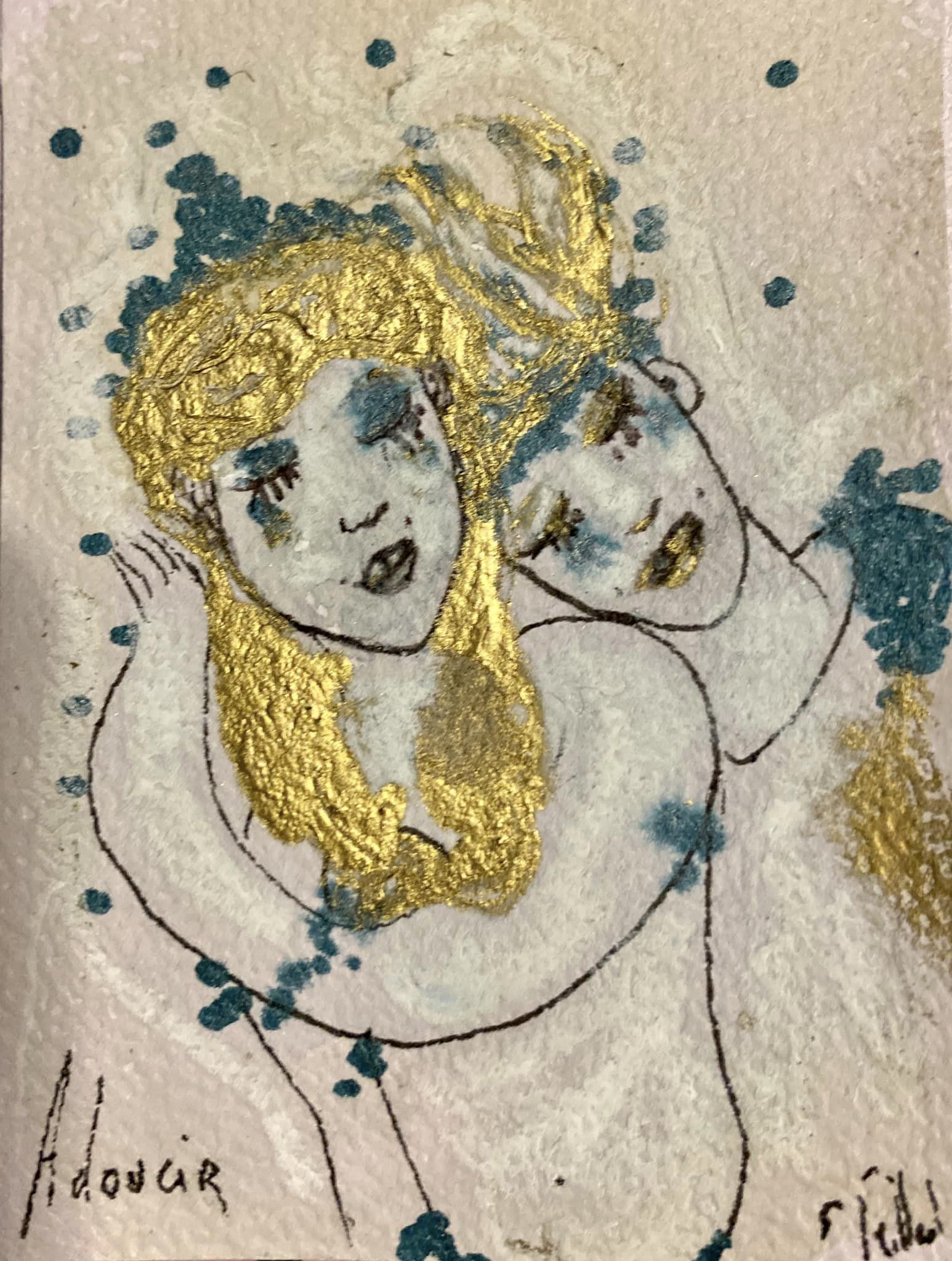 Adoucir - techniques mixtes sur papier - encadré - 7,5 cm x 10 cm