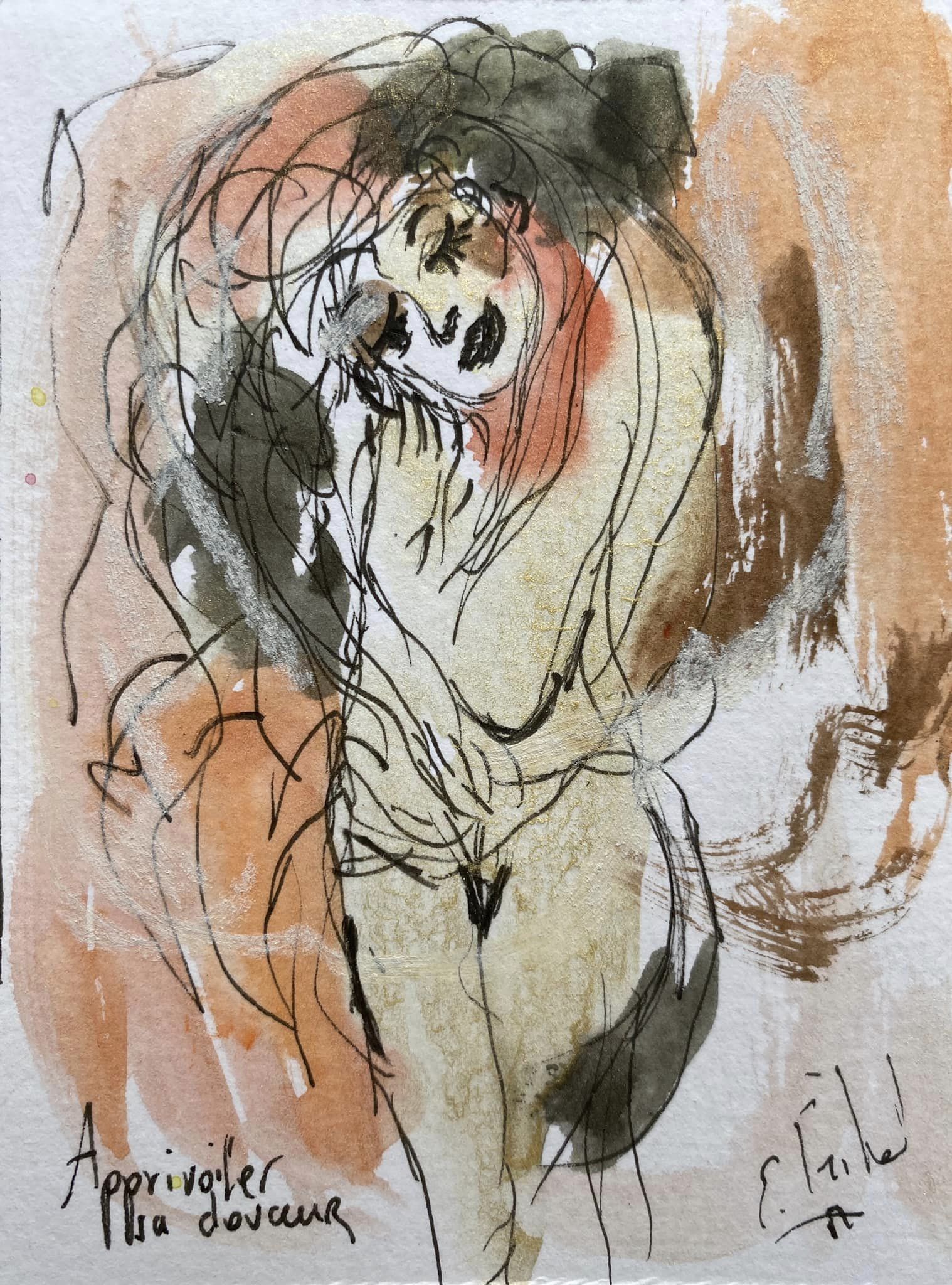 Apprivoiser sa douceur - 7,5 cm x 10 cm - techniques mixtes sur papier - 2022 - disponible