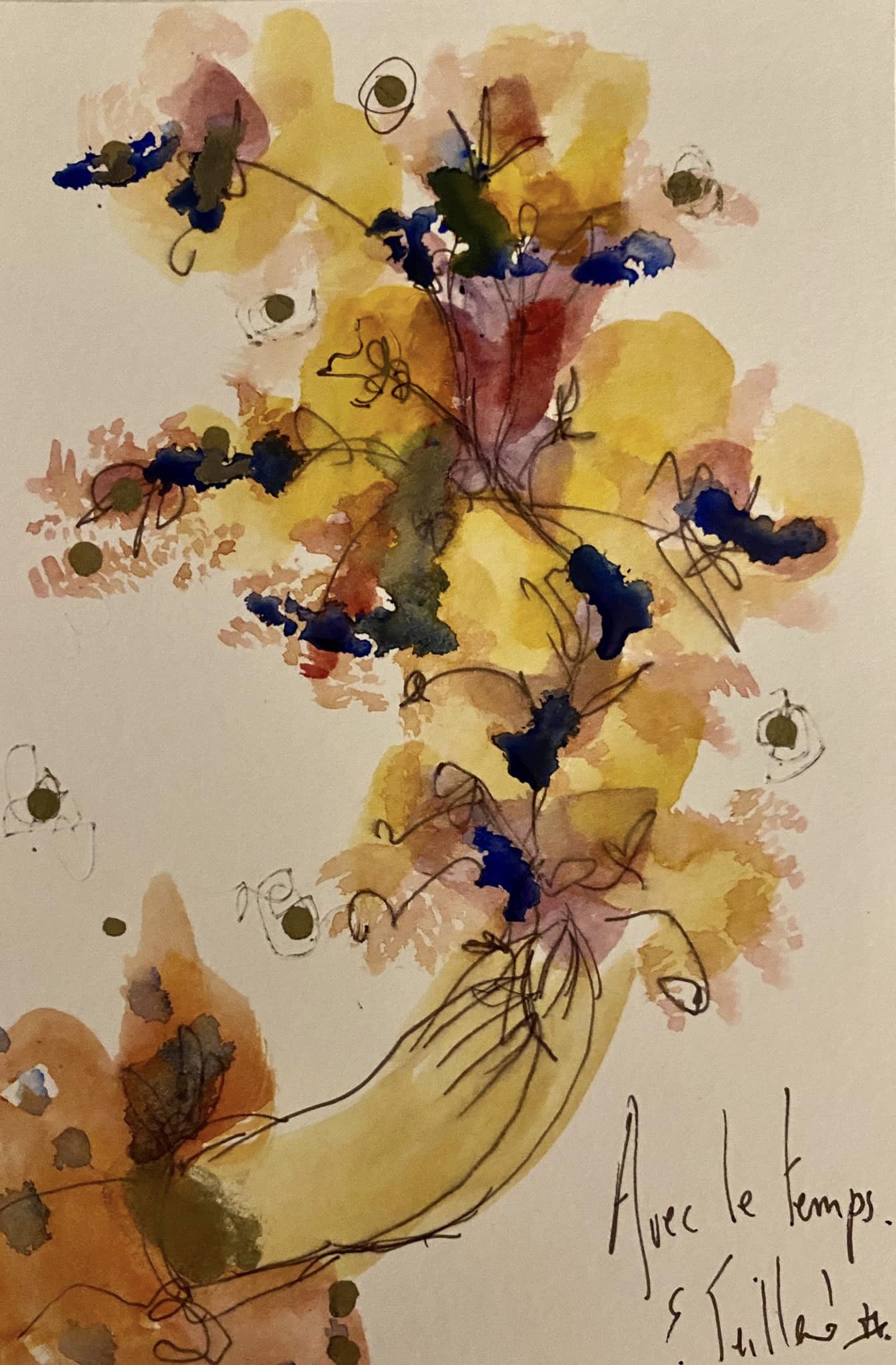 Avec le temps - 10 cm x 15 cm - techniques mixtes sur papier - 2023 - disponible