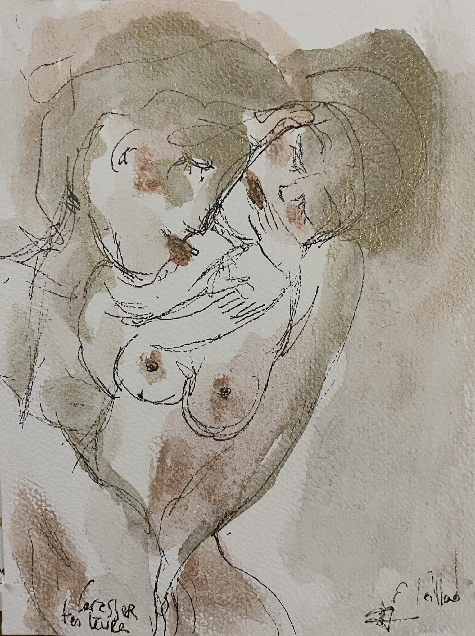 Caresser tes lèvres - 13 cm x 18 cm -techniques mixtes sur papier - 2022 - disponible