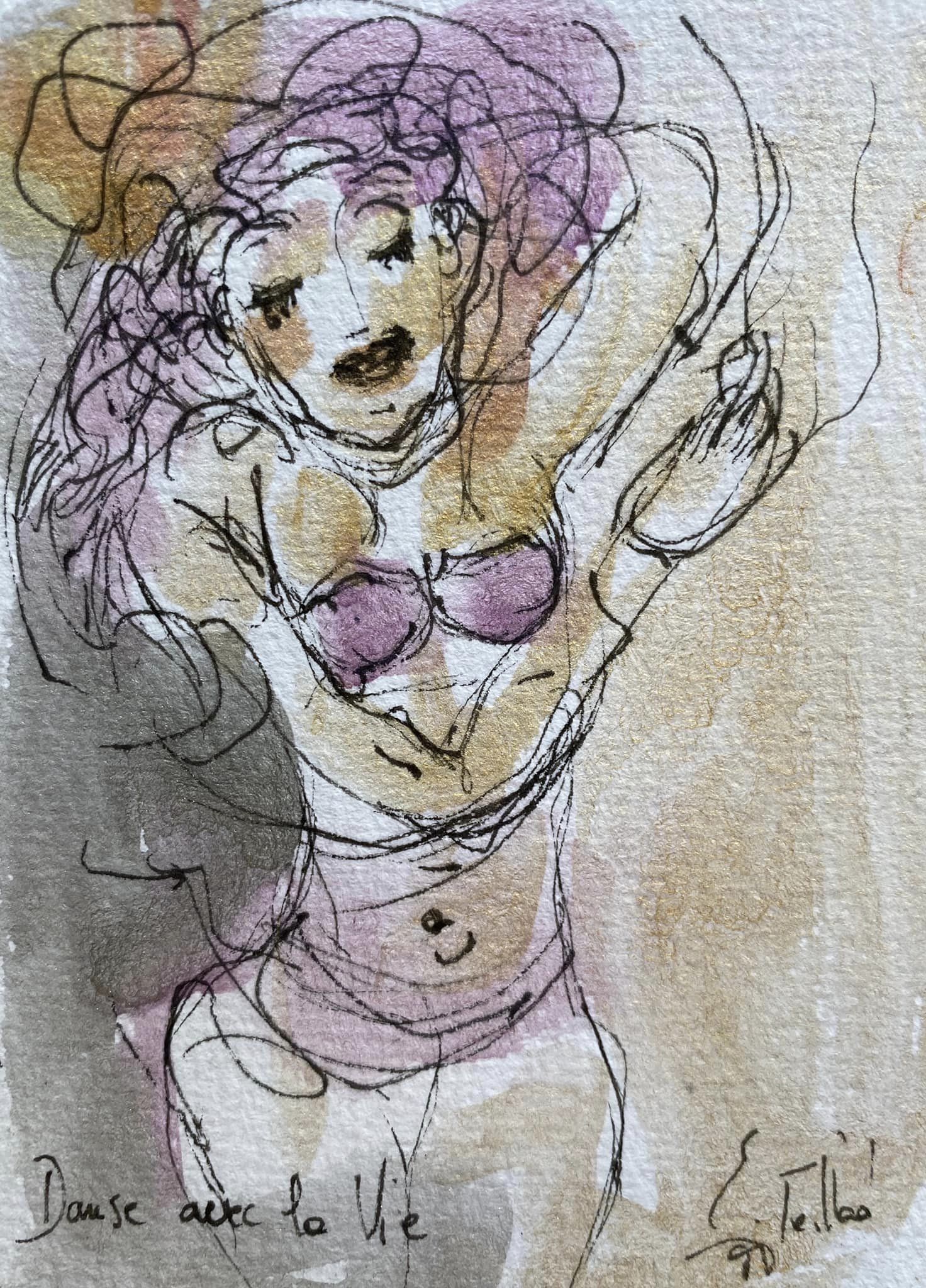 Danse avec la vie - 7,5 cm x 10 cm - techniques mixtes sur papier - 2022 - disponible