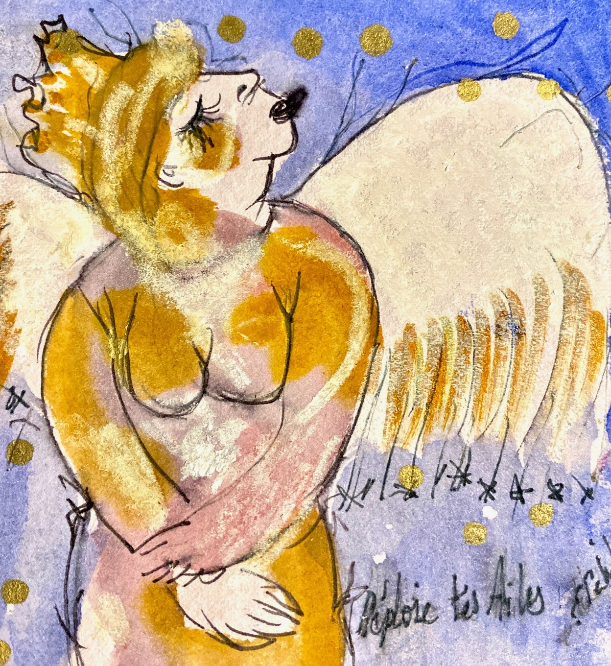 Déploie tes ailes - techniques mixtes sur papier - 7,5 cm x 10 cm - 2023 - disponible