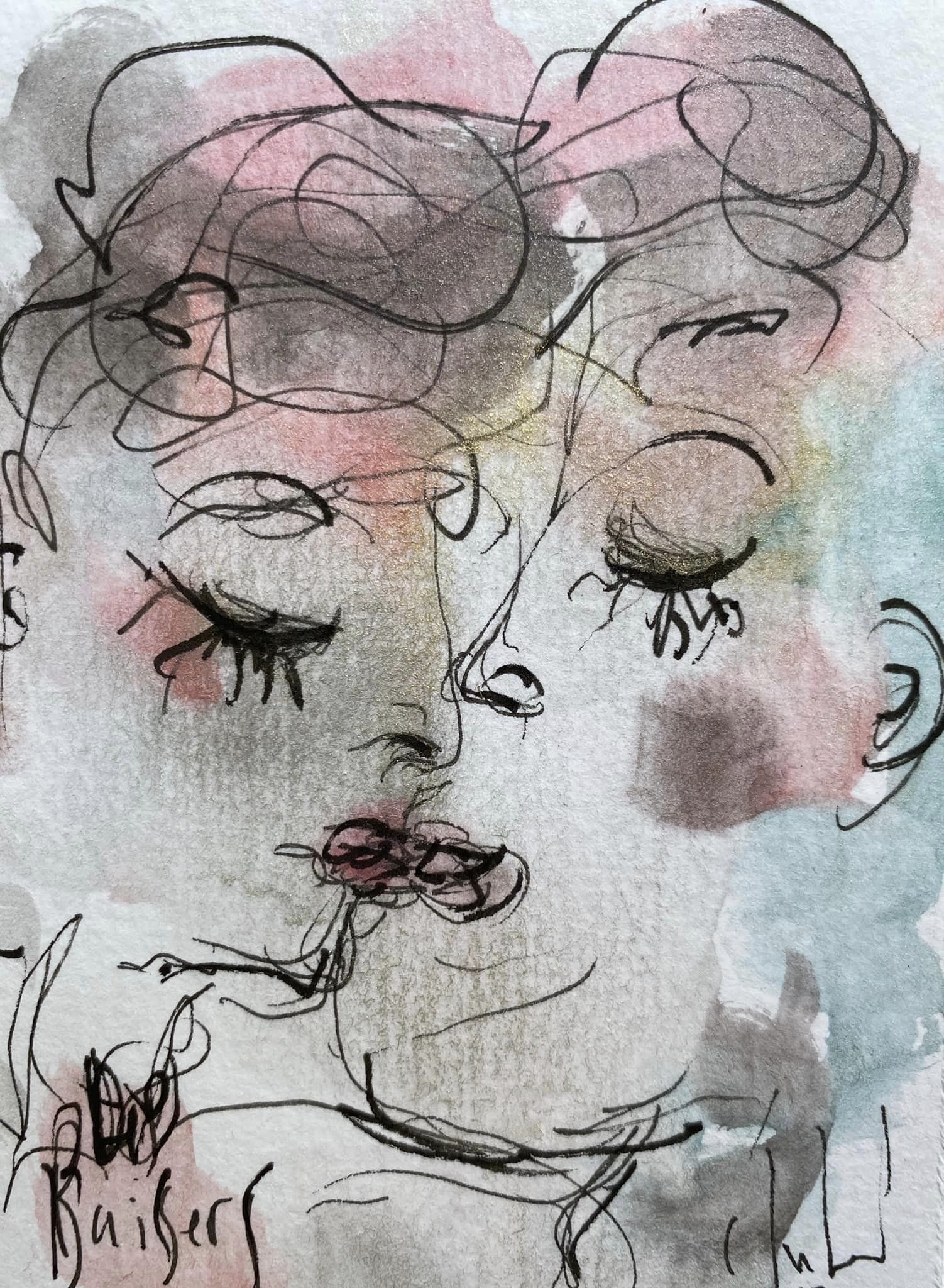 Des Baisers - 7,5 cm x 10 cm - techniques mixtes sur papier - 2022 - disponible