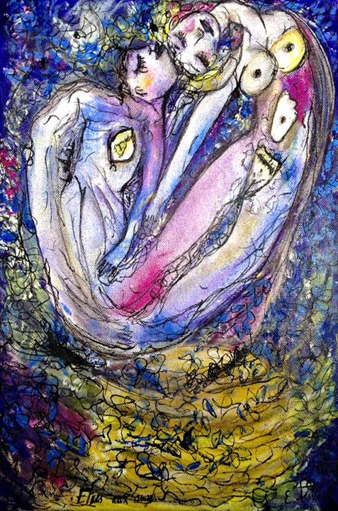 Êtres aux anges - 25 cm x 33 cm - techniques mixtes sur toile - 2016 - disponible