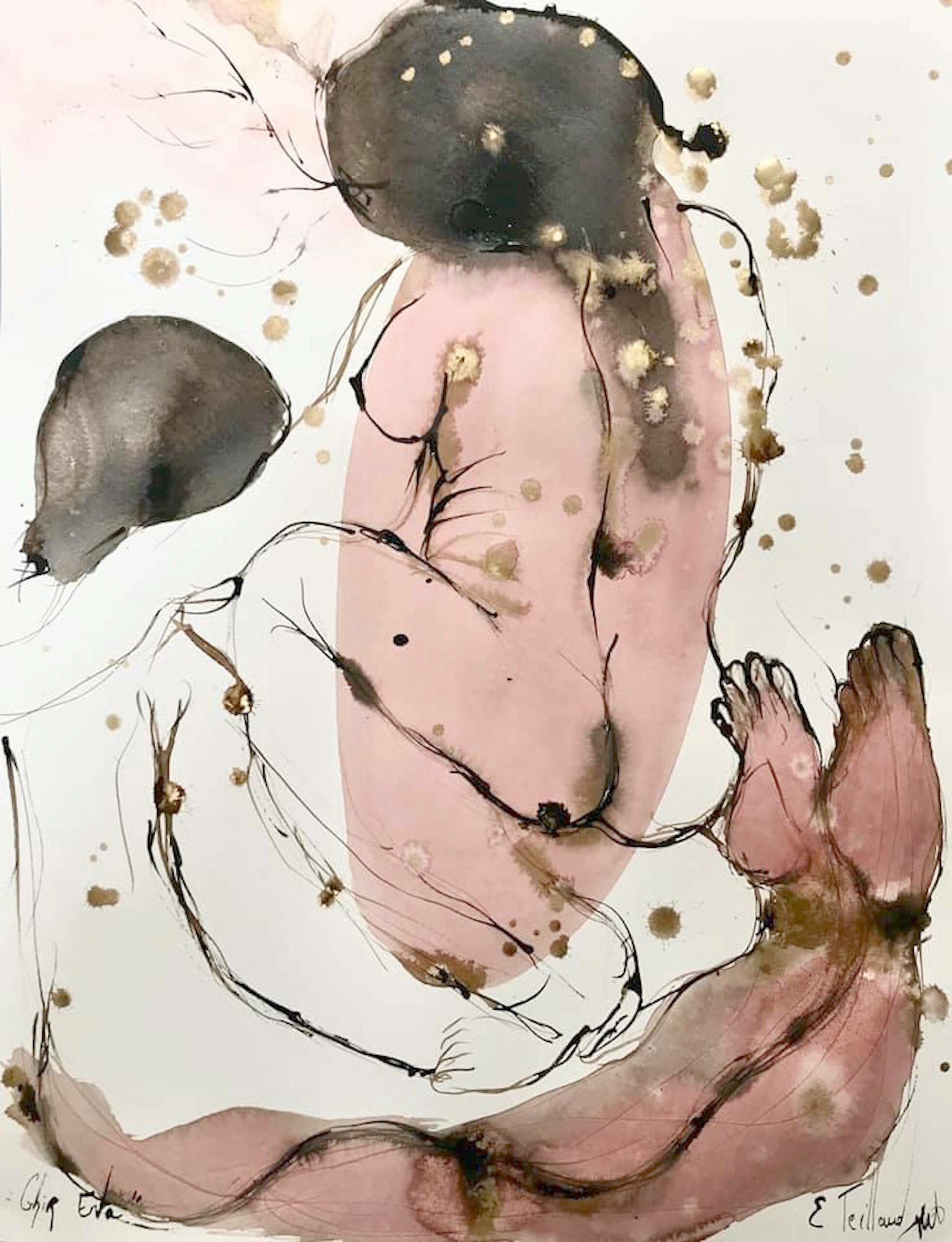 Ghir Enta - 50 cm x 65 cm - brou de noix, encre or- encre de Chine - 2020