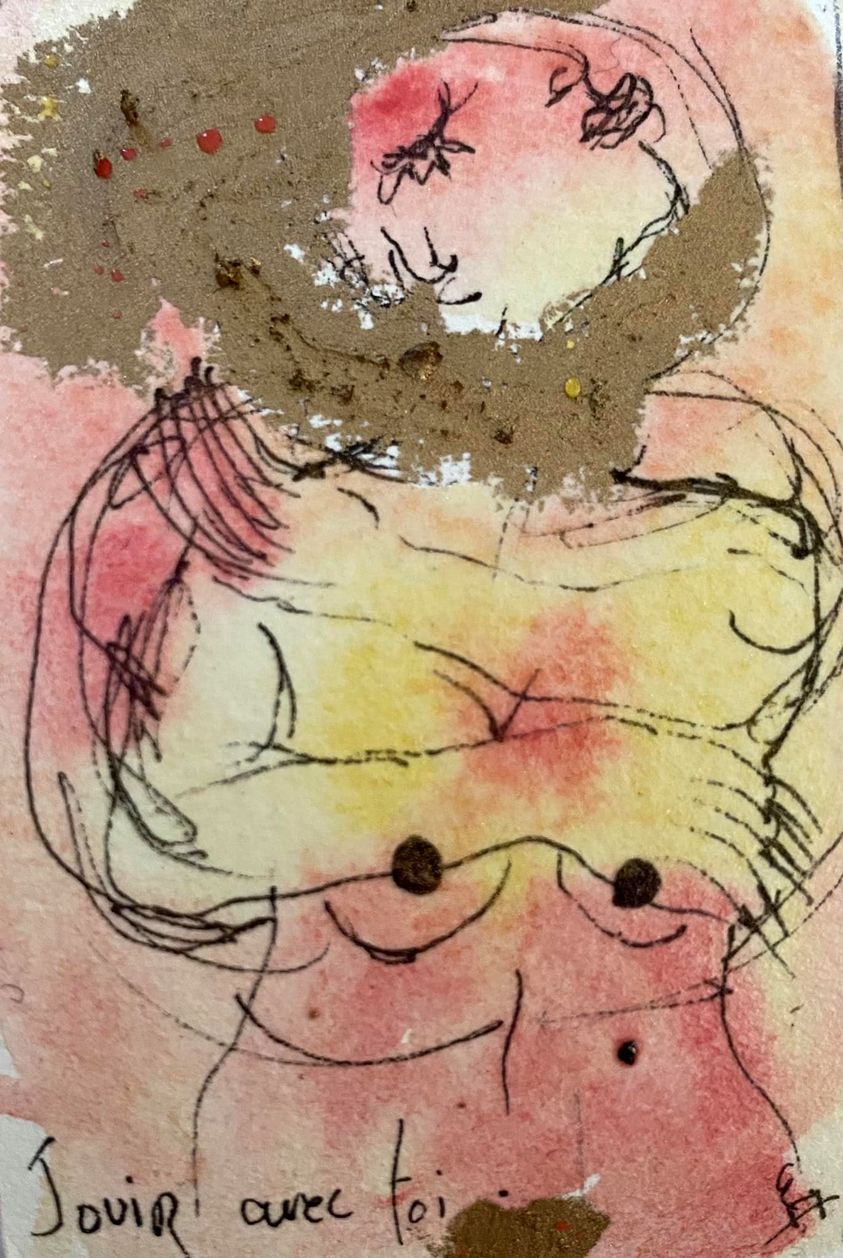 Jouir avec toi - techniques mixtes sur papier - 5 cm x 7 cm - 2021 - disponible