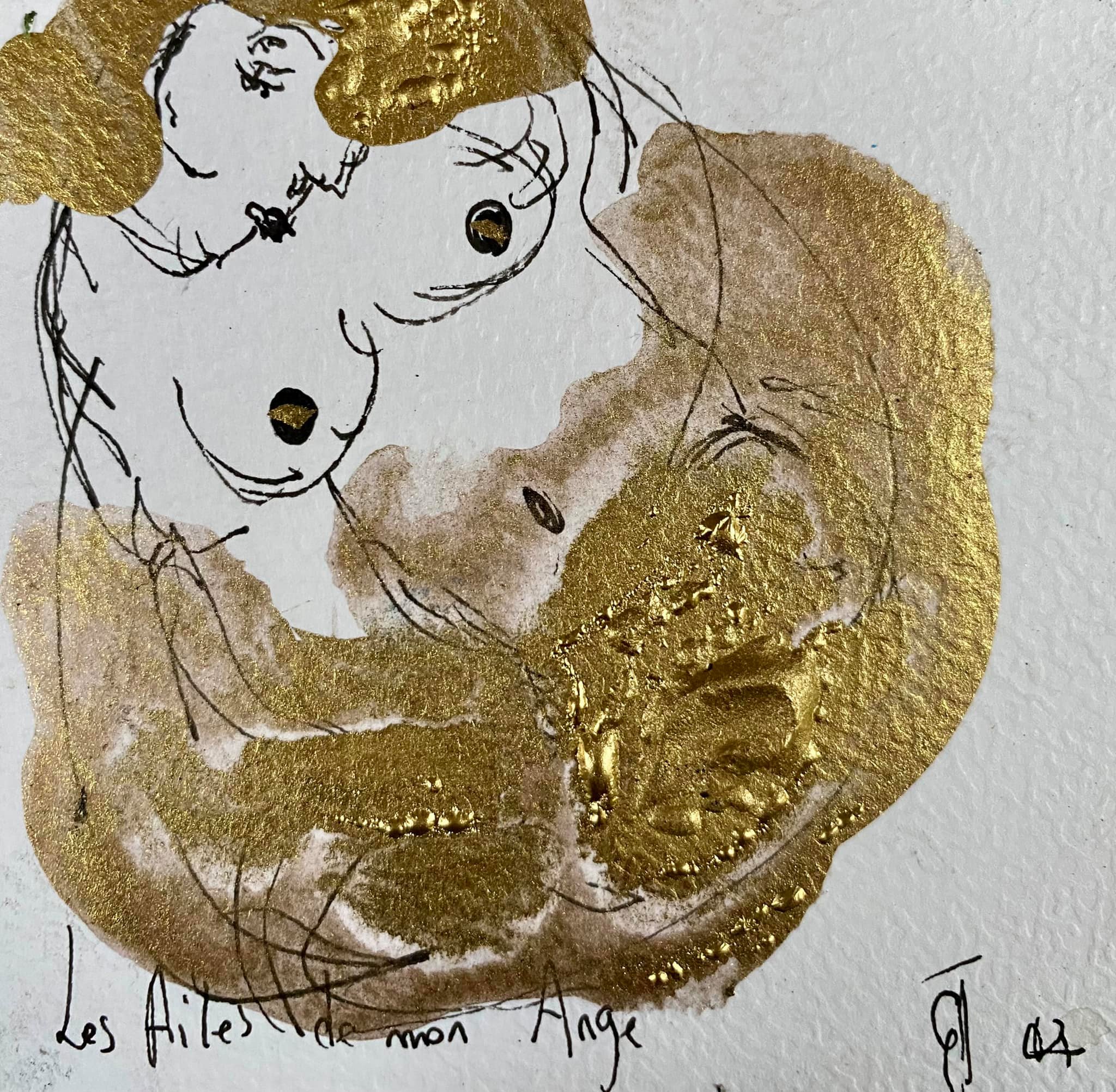 Les ailes de mon ange 5cm X 5cm aquarelle encre 2021