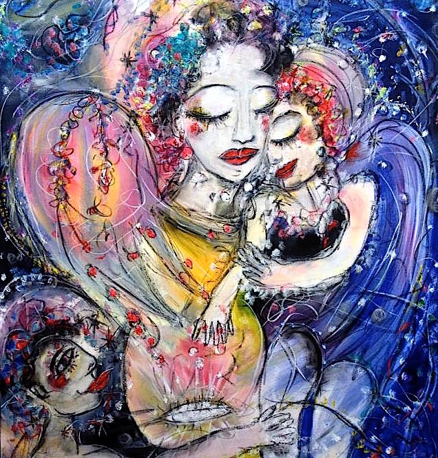 Lovés aux entrailles - 116 cm x 89 cm - techniques mixtes sur toile - Huile - 2015 - collection particulière France