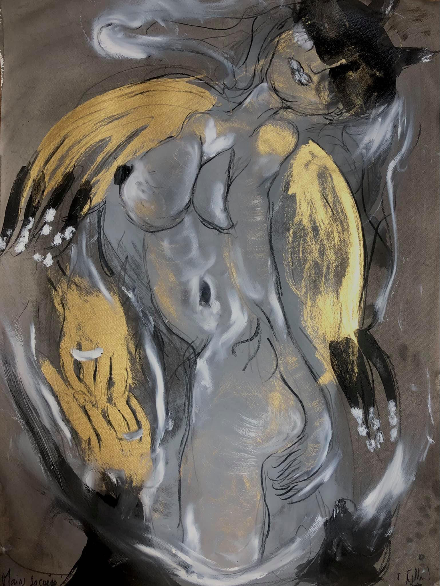 Mains sacrées - 50 cm x 65 cm - 2021 - techniques mixtes sur papier - disponible