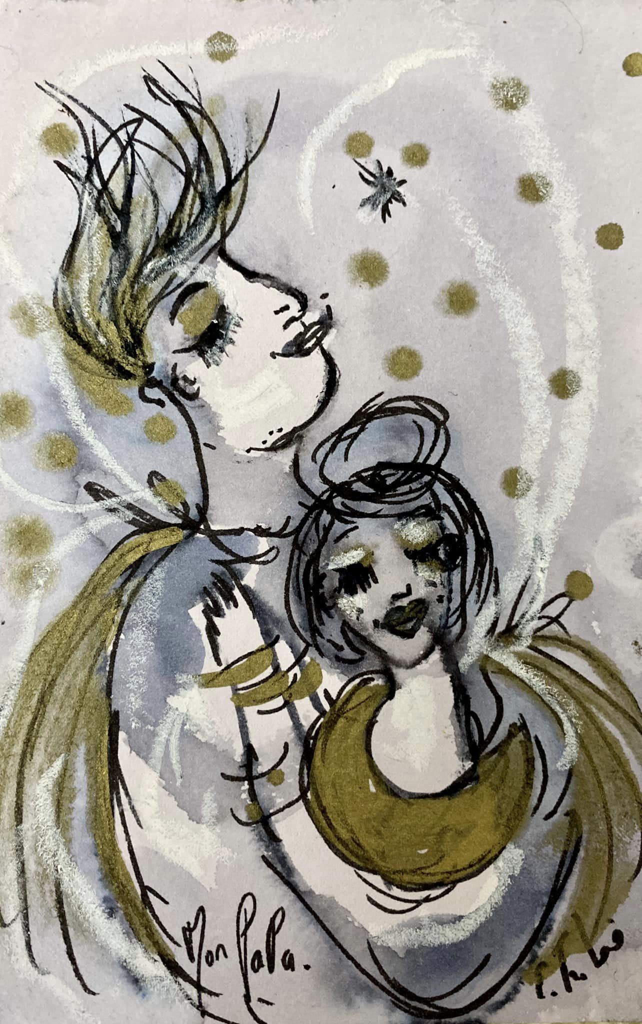Mon Papa - techniques mixtes sur papier - 10 cm x 15 cm - 2023 - collection particulière France