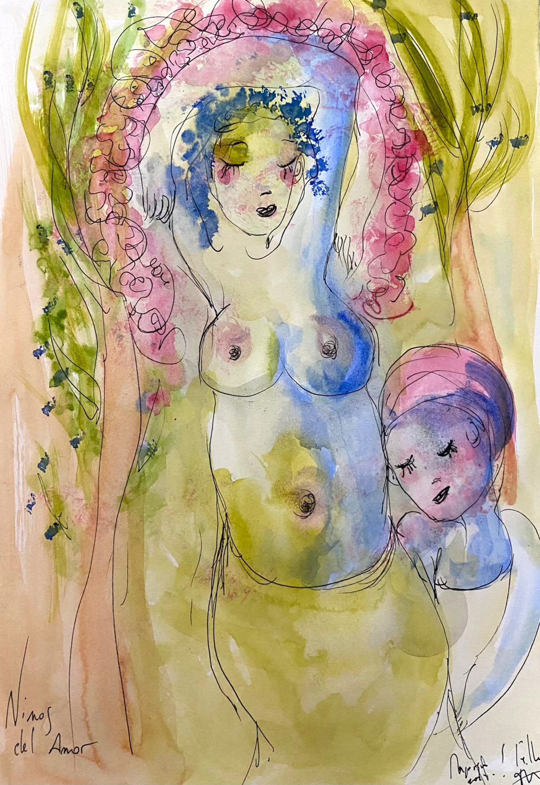 Niños del Amor -21 cm x 29,7 cm - techniques mixtes du papier - 2022 - disponible