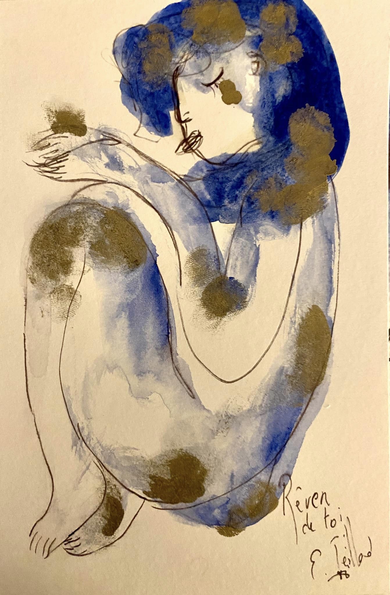Rêver de toi - 10 cm x 15 cm - techniques mixtes sur papier - 2023 - disponible