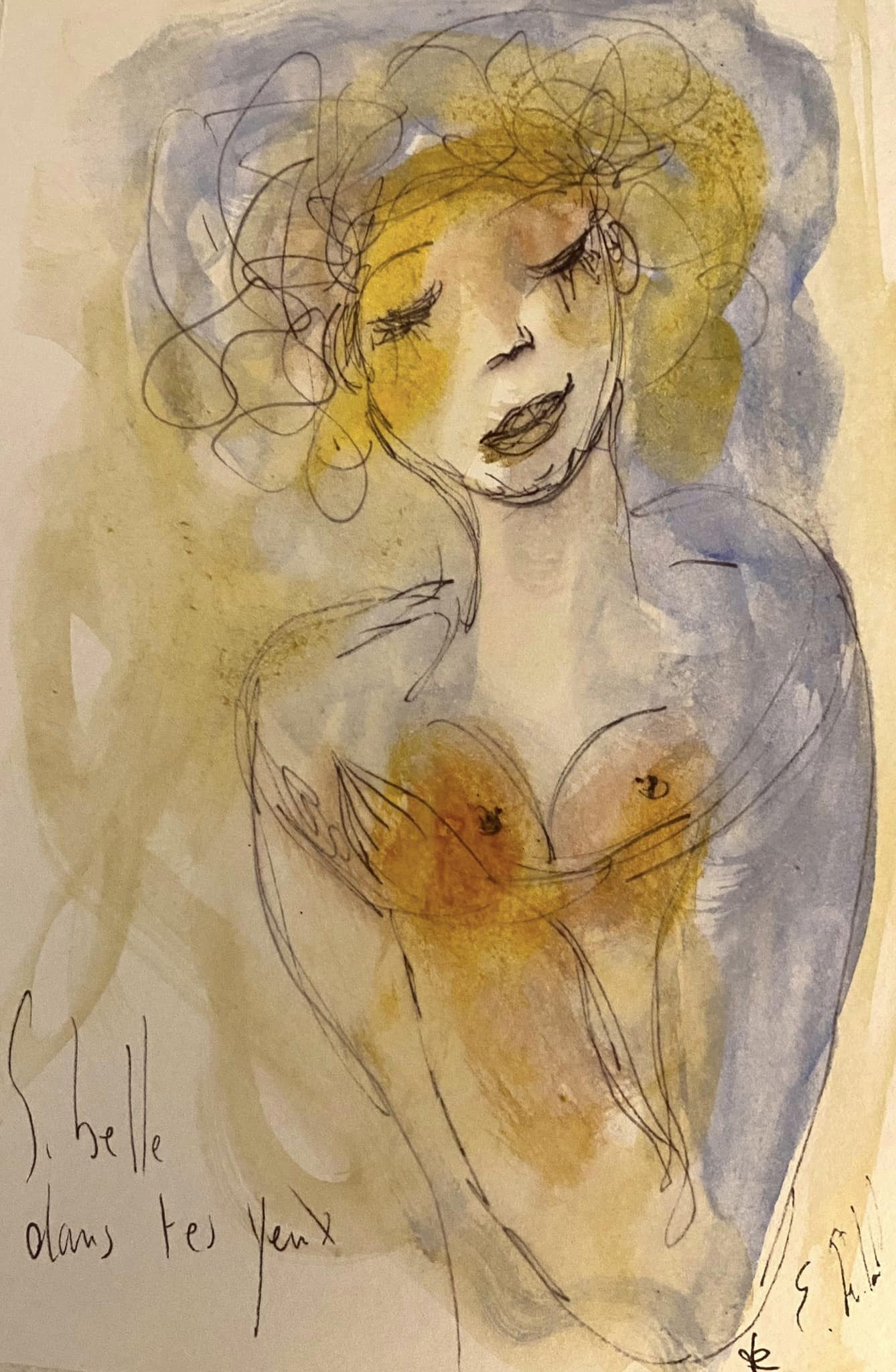 Si belle dans tes yeux- 10 cm x 15 cm - techniques mixtes sur papier - 2023 - disponible