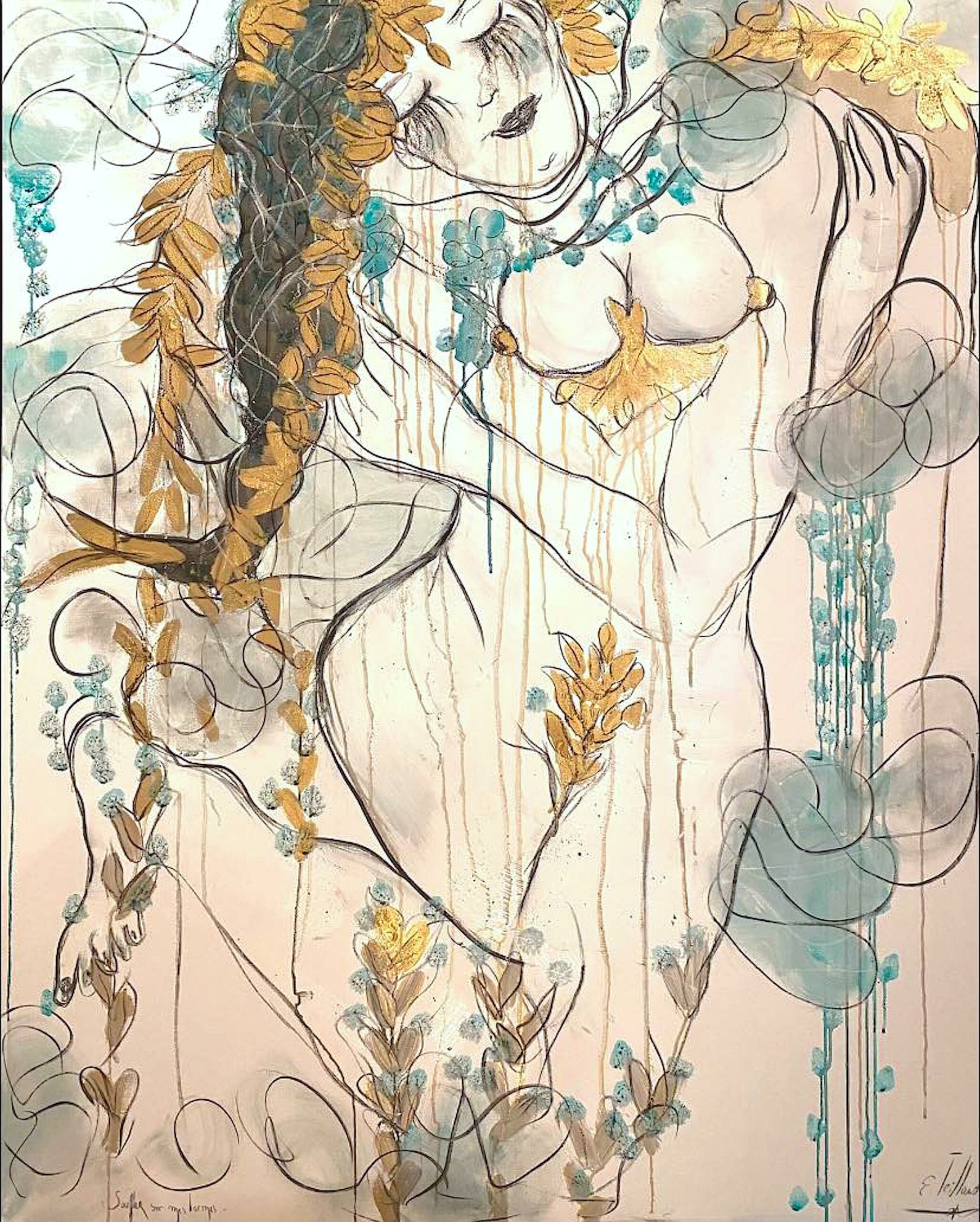 Souffler sur mes larmes - nouveau très grand format - 130 cm x 160 cm - techniques mixtes sur toile - disponible - 1