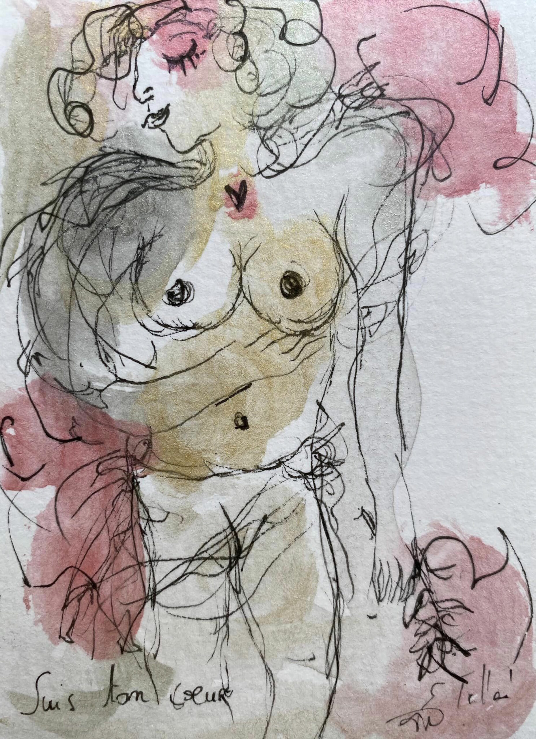 Suis ton coeur - 7,5 cm x 10 cm - techniques mixtes sur papier - 2022 - disponible