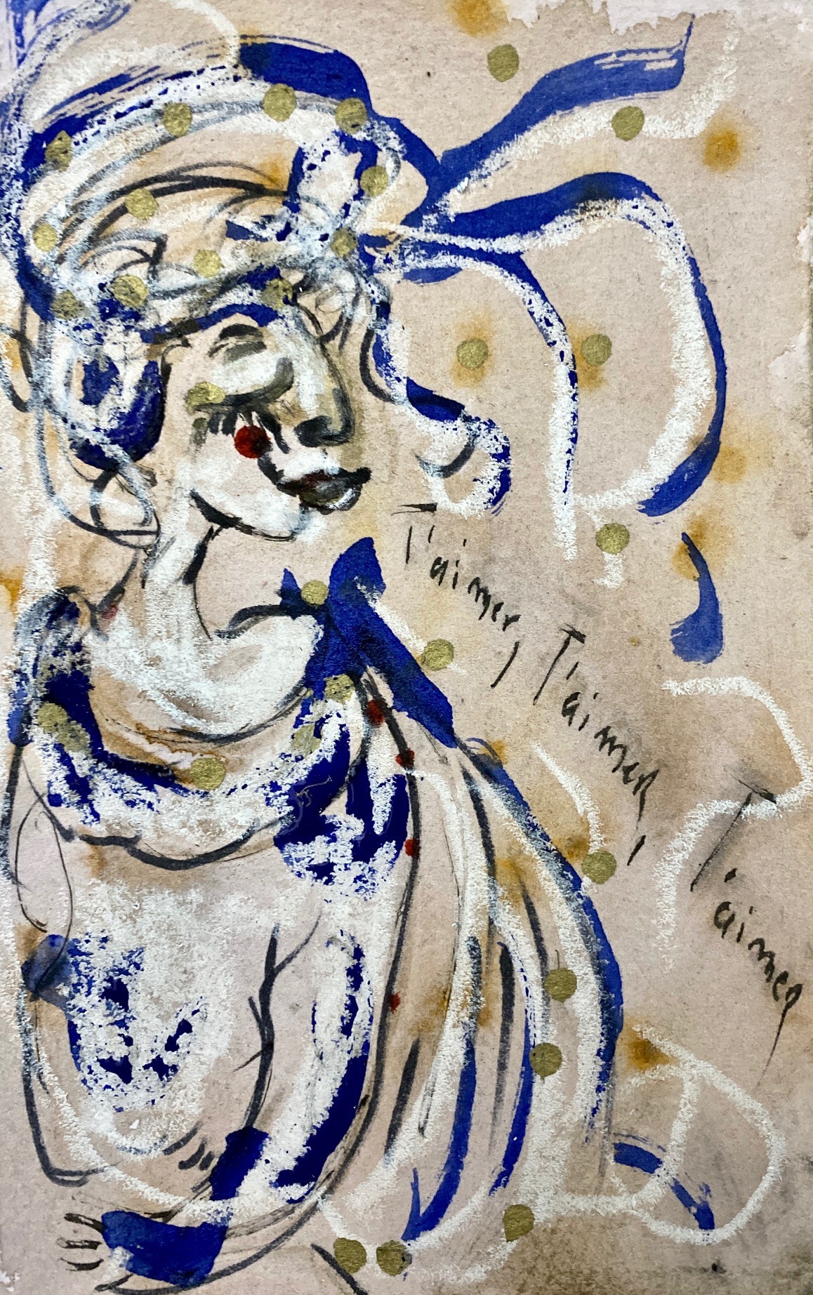 T'aimer, t'aimer, t'aimer - techniques mixtes sur papier - 7,5 cm x 10 cm - 2023 - disponible