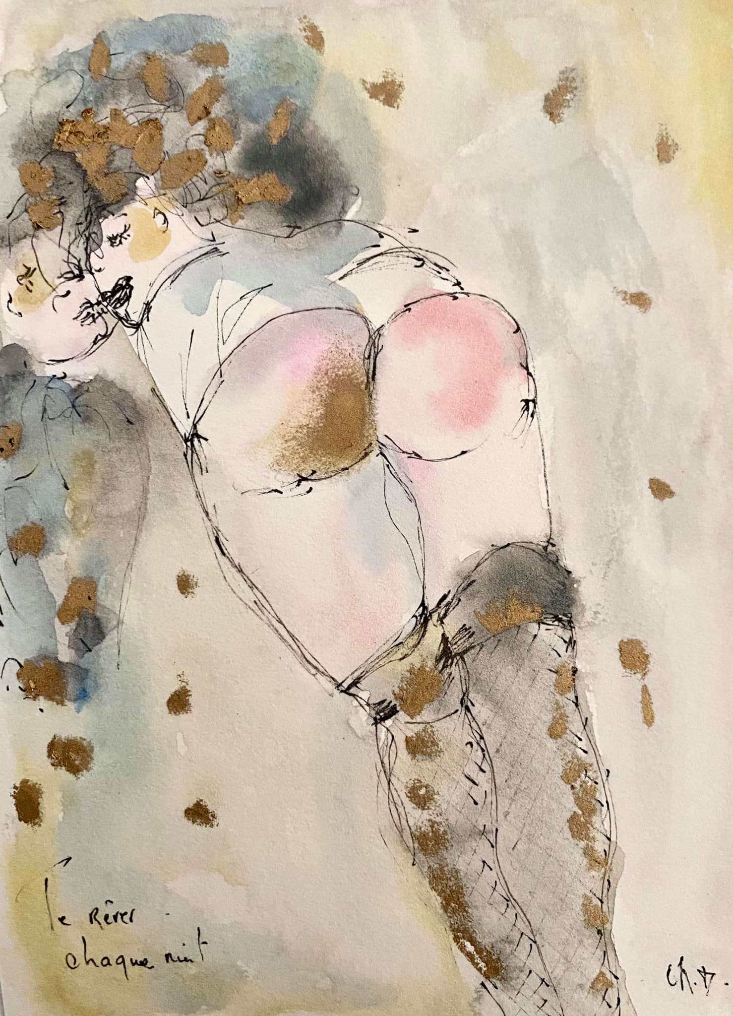 Te rever chaque nuit - techniques mixtes sur papier - 10cm x15 cm - 2021 - disponible