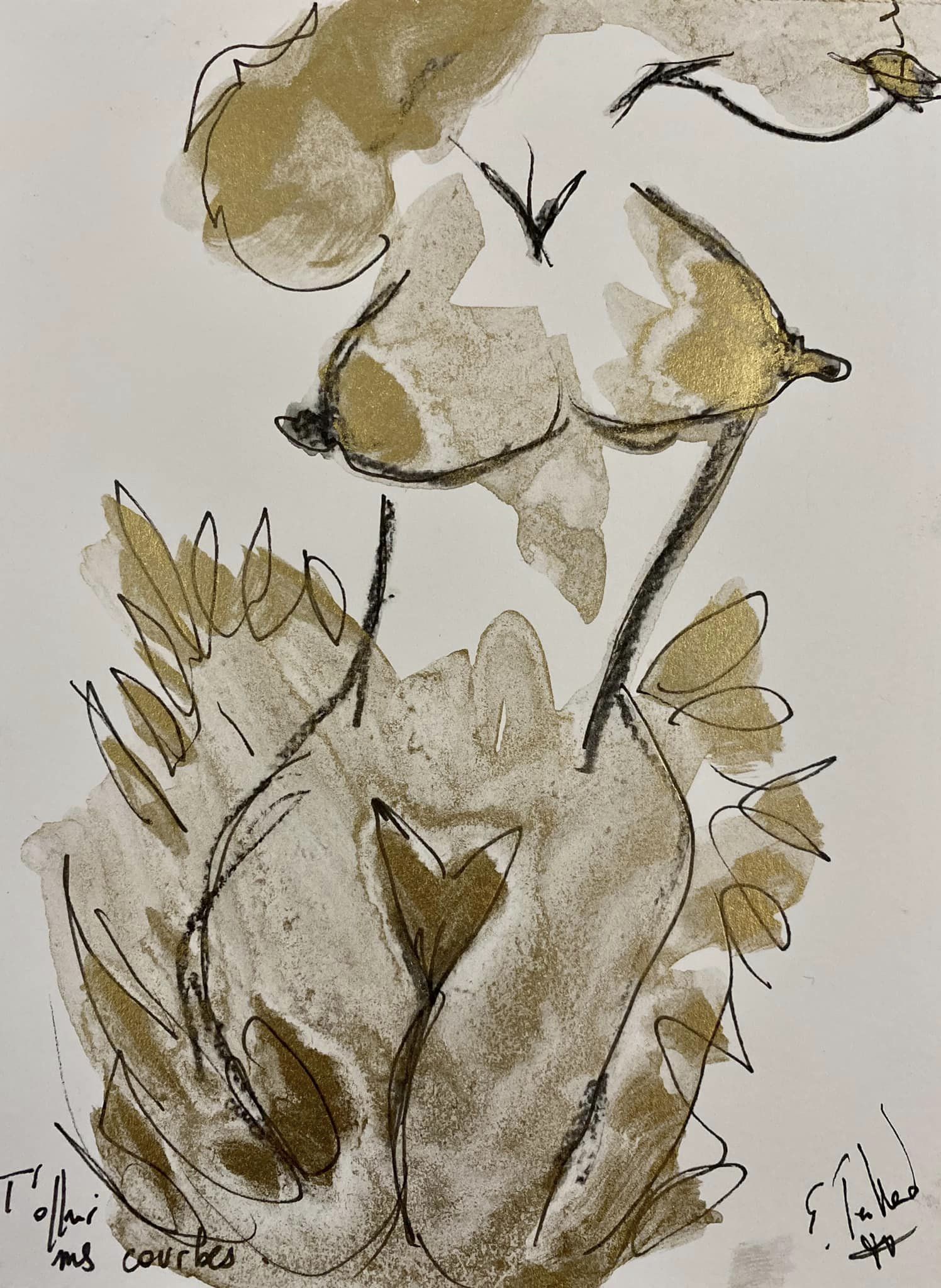 T'offrir mes courbes - 13 cm x 18 cm -techniques mixtes sur papier - 2022 - disponible