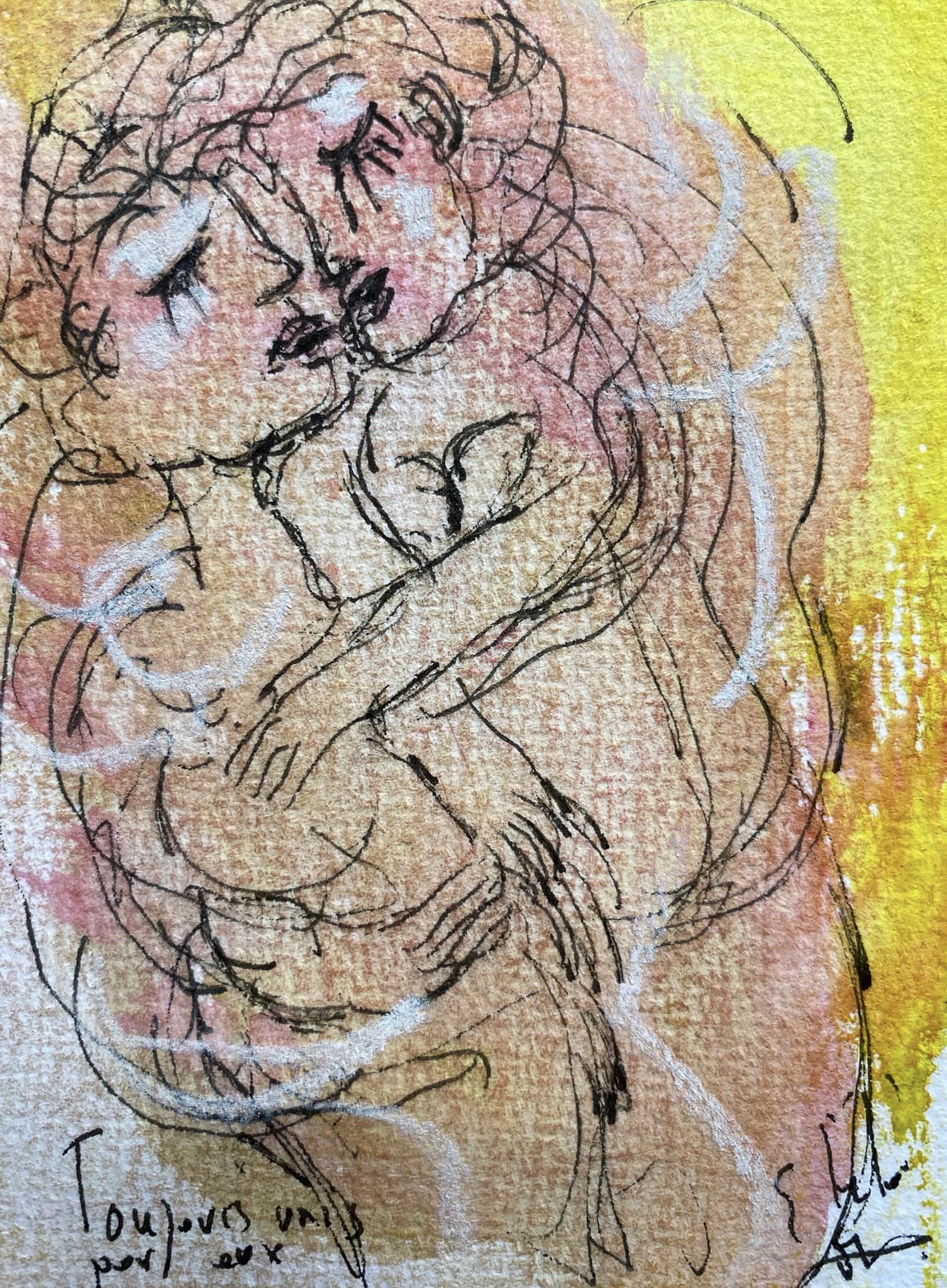 Toujours unis pour eux - 7,5 cm x 10 cm - techniques mixtes sur papier - 2022 - disponible
