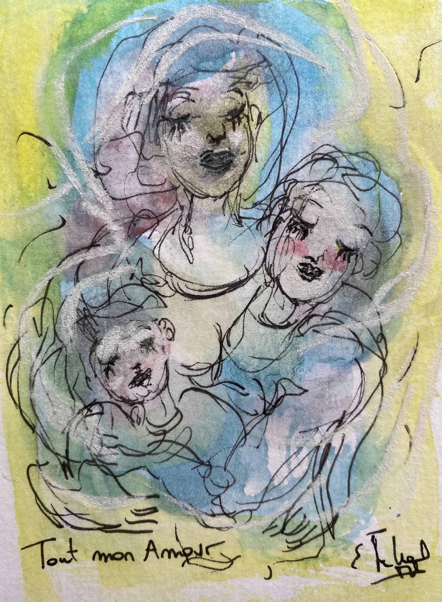 Tout mon Amour - 7,5 cm x 10 cm - techniques mixtes sur papier - 2022 - disponible