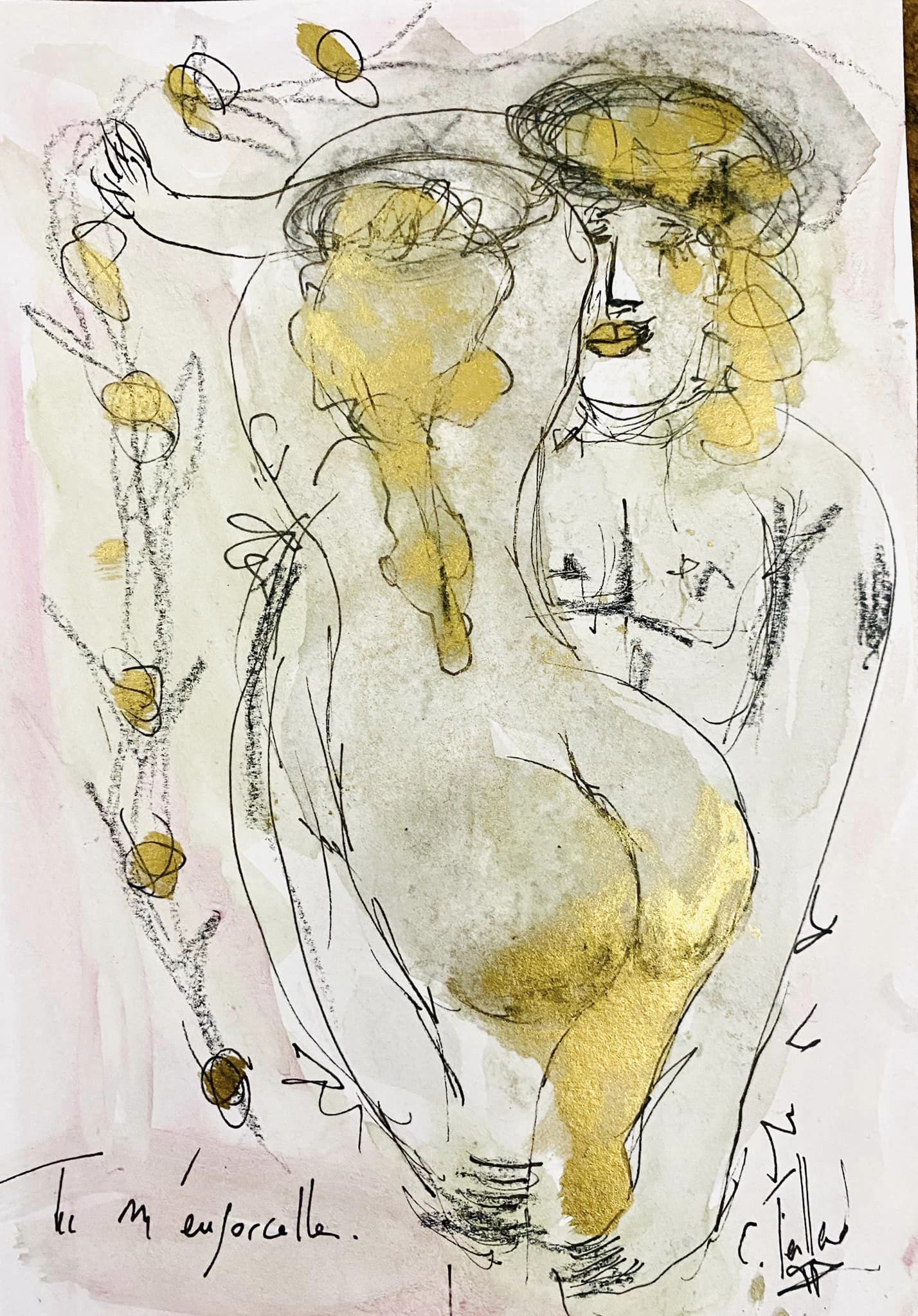 Tu m'ensorcelles- 13 cm x 18 cm -techniques mixtes sur papier - 2022 - disponible