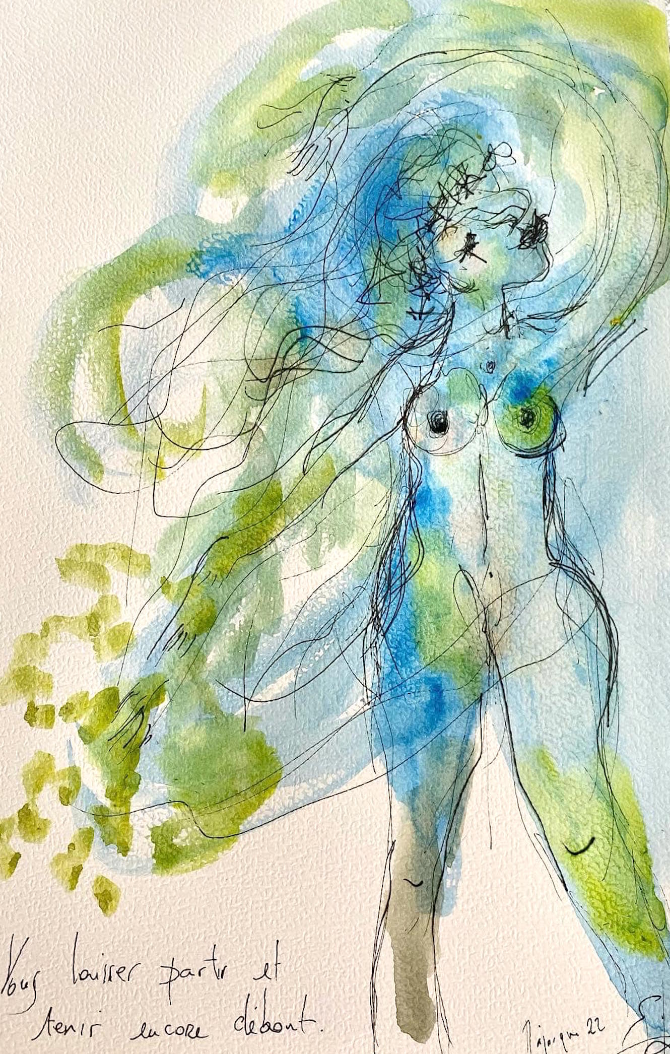 Vous laisser partir et tenir encore debout - nouveau dessin de voyage - 21 cm x 29,7cm - techniques mixtes sur toile - 2022 - disponible -