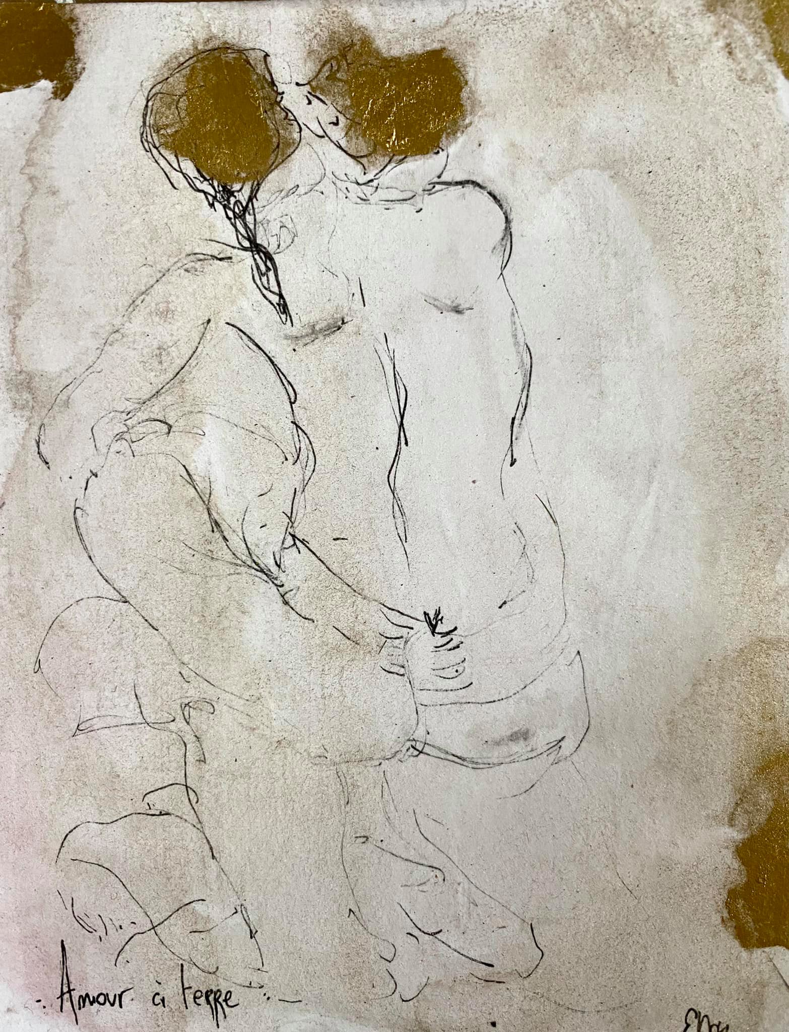 amour à terre 12cm X 15cm aquarelle encre 2021